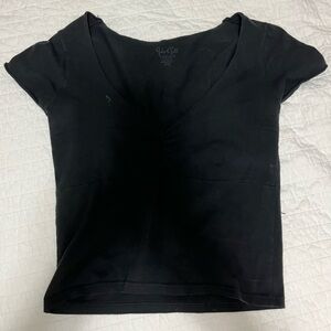 Brandy Melville Black Short Sleeve V-Neck Top